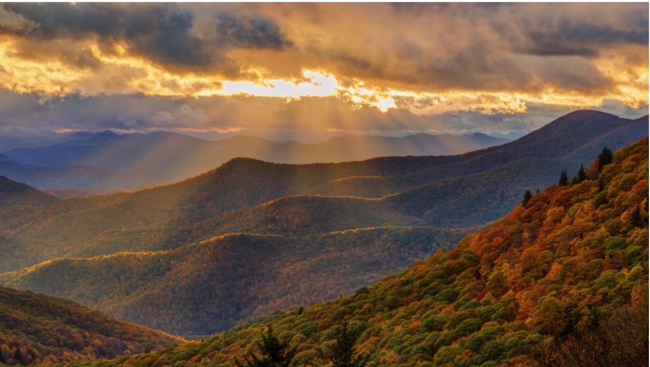 Blue Ridge Mountains at sunset near Brevard, North Carolina